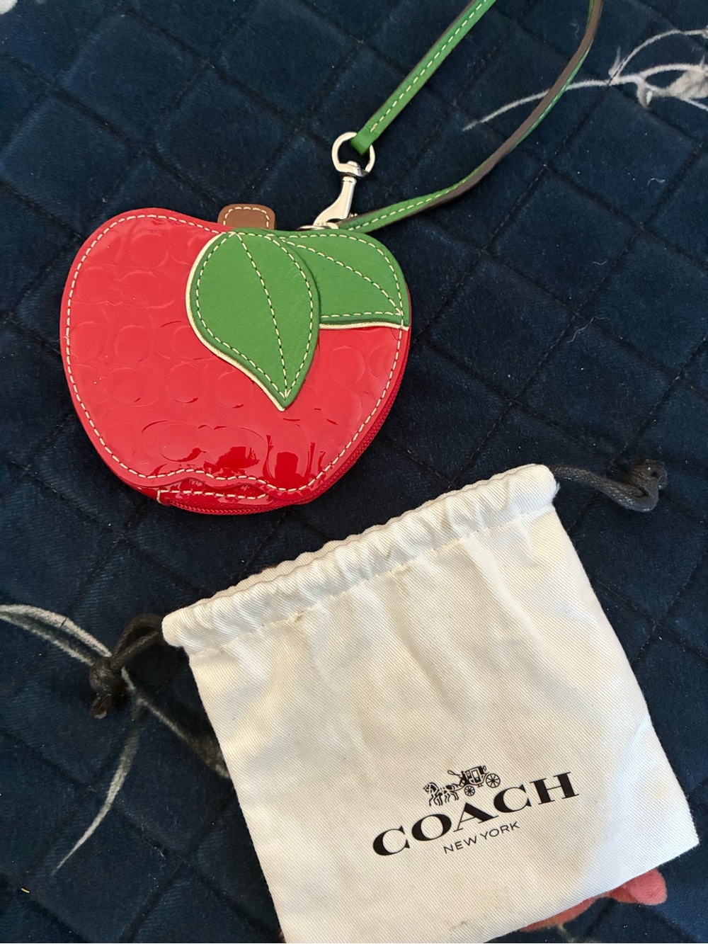Rare Vintage Coach Red Patent Leather Apple Coin Purse Wristlet Key Chain
